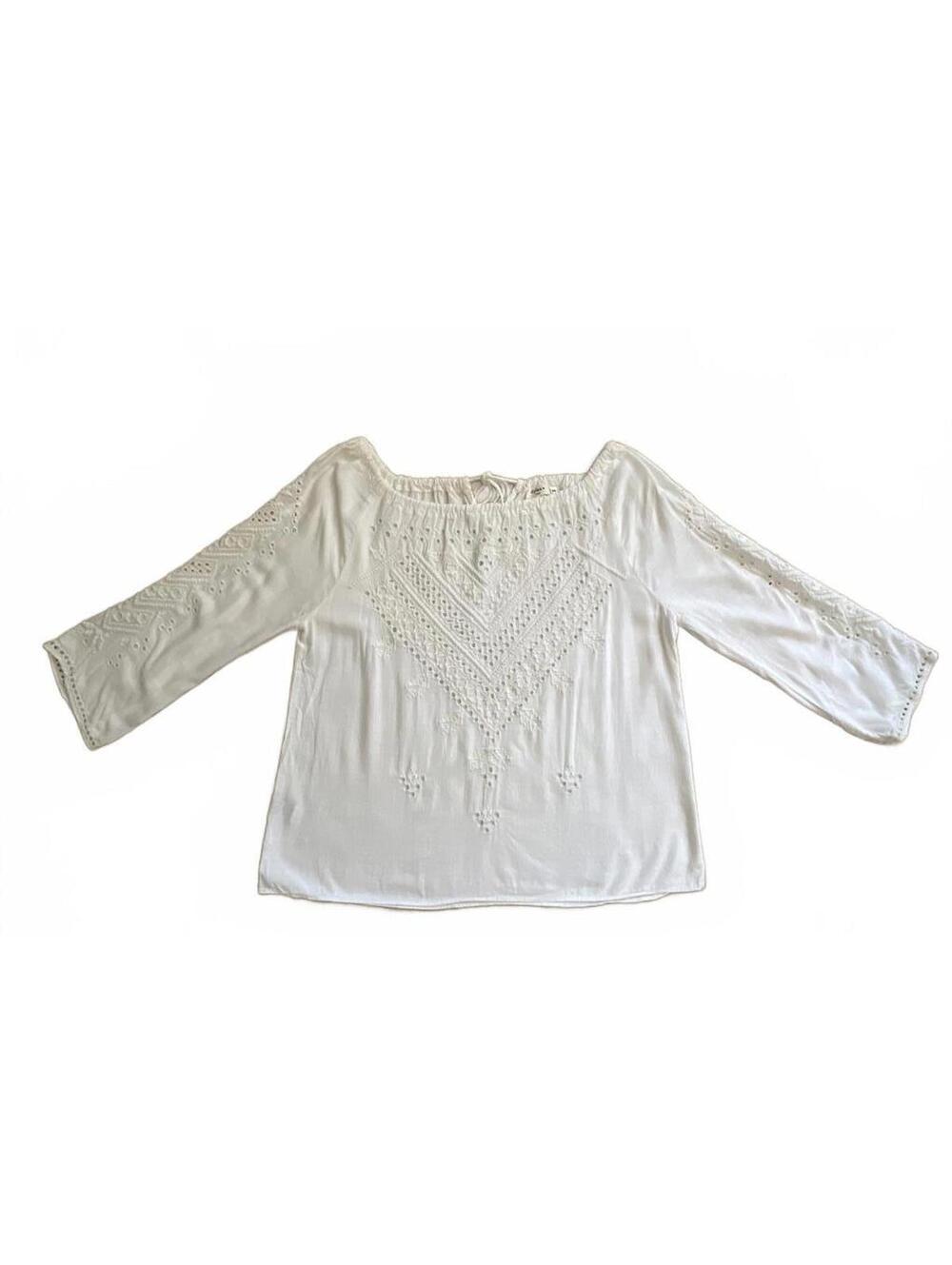 Dylan White Eyelet Embroidered Blouse Womens Small Boho 3/4 Sleeve Summer Top - Picture 2 of 8